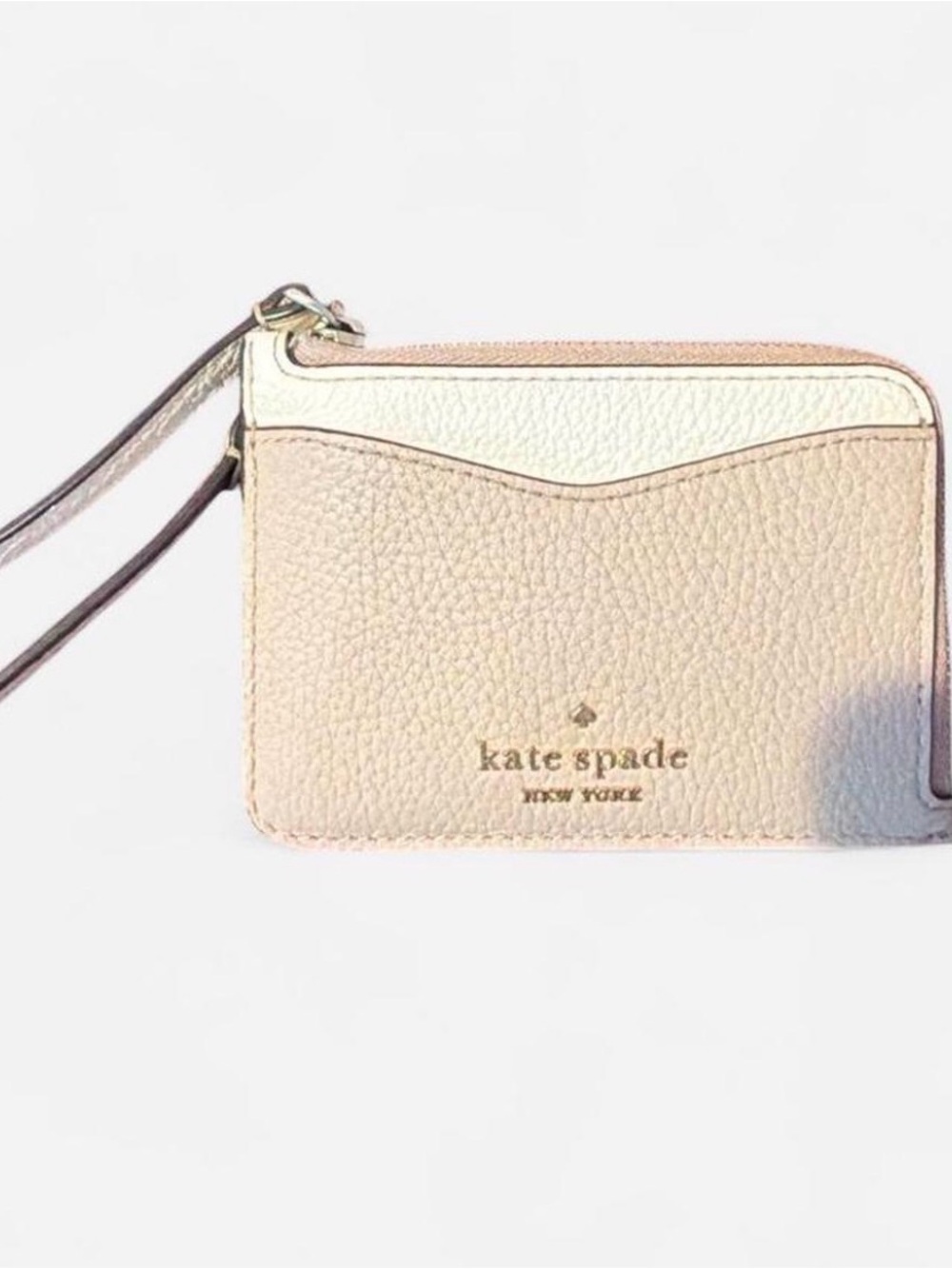 kate spade Two-Tone Cream and Light tan Pebbled Leather Wristlet